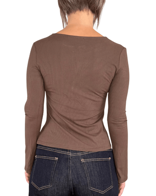 Habiti - T-shirt serafino a costine - MORO - T-SHIRT E TOP - Habiti