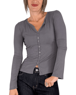 Habiti - T-shirt serafino a costine - PIOMBO - T-SHIRT E TOP - Habiti