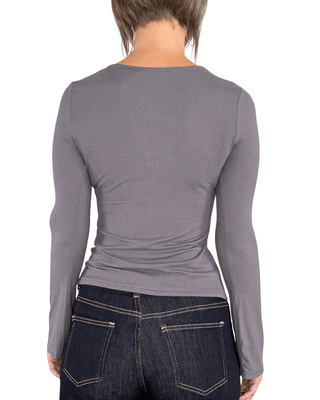 Habiti - T-shirt serafino a costine - PIOMBO - T-SHIRT E TOP - Habiti