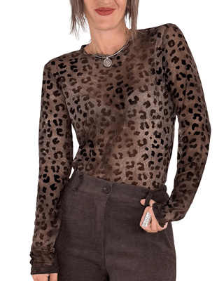 Habiti - T-shirt tulle floccato - MORO - T-SHIRT E TOP - Habiti