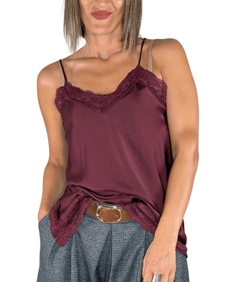 Habiti - Top con pizzo - BORDEAUX - T-SHIRT E TOP - Habiti