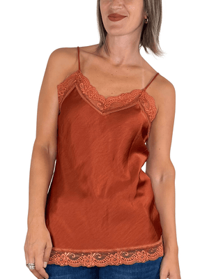 Habiti - Top con pizzo - MATTONE - T-SHIRT E TOP - Habiti