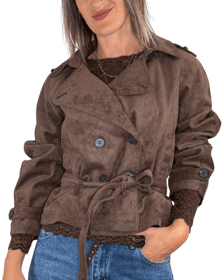 Habiti - Trench corto eco suede - MORO - CAPOSPALLA - Habiti