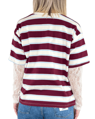 Haveone - T-shirt righe con manica in pizzo - BORDEAUX - T-SHIRT E TOP - Habiti