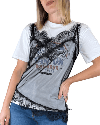 Haveone - T-shirt stampa con top in tulle - BIANCO - T-SHIRT E TOP - Habiti